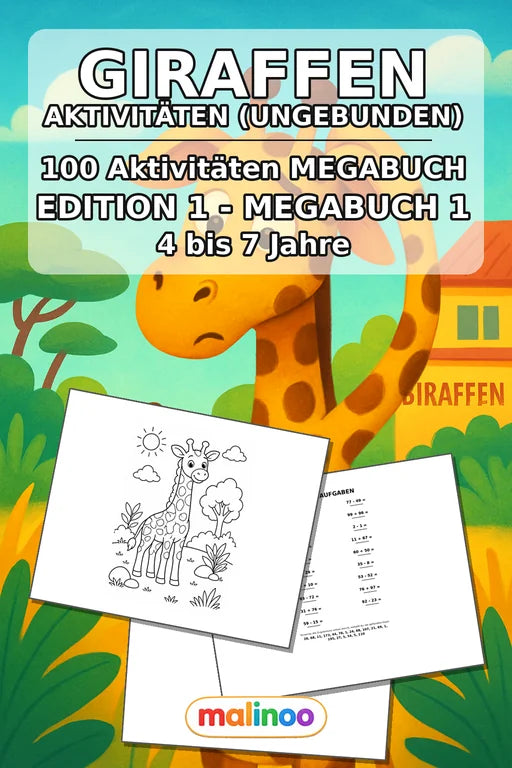 Giraffen Aktivitätsbuch 100 Rätsel- und Aktivitätsseiten gedruckt+lose – Cover