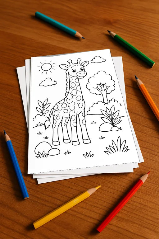 Giraffen Aktivitätsbuch 100 Rätsel- und Aktivitätsseiten gedruckt+lose – Mockup-Ansicht