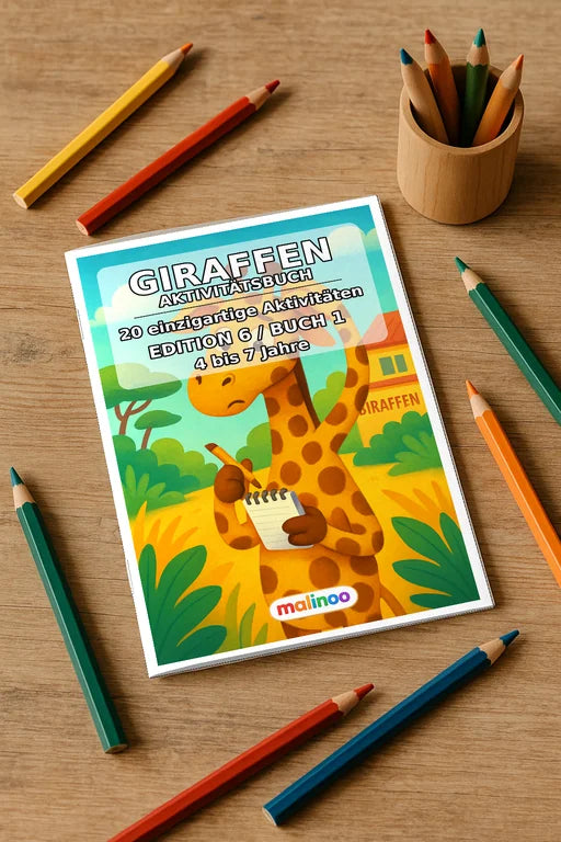 Giraffen Aktivitätsbuch 20 Rätsel- und Aktivitätsseiten gedruckt+gebun – Mockup-Ansicht