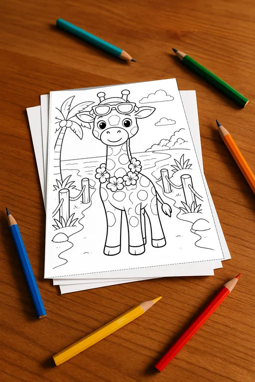 Giraffen Aktivitätsbuch 20 Rätsel- und Aktivitätsseiten gedruckt+lose – Mockup-Ansicht