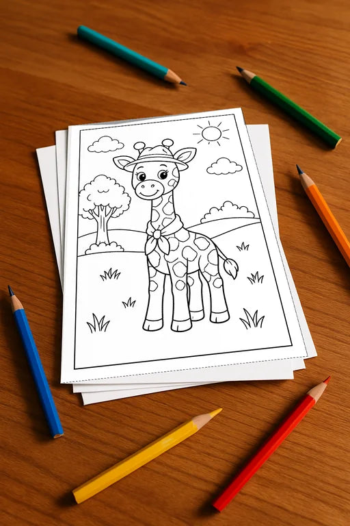 Giraffen Aktivitätsbuch 20 Rätsel- und Aktivitätsseiten gedruckt+lose – Mockup-Ansicht