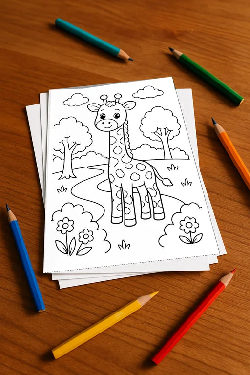 Giraffen Aktivitätsbuch 20 Rätsel- und Aktivitätsseiten gedruckt+lose – Mockup-Ansicht