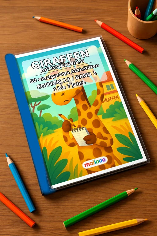 Giraffen Aktivitätsbuch 50 Rätsel- und Aktivitätsseiten gedruckt+gebun – Mockup-Ansicht