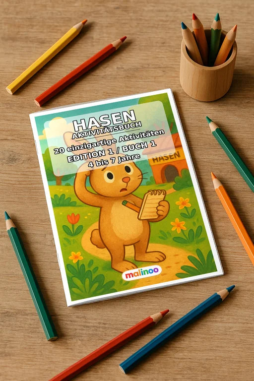 Hasen Aktivitätsbuch 20 Rätsel- und Aktivitätsseiten gedruckt+gebunden – Mockup-Ansicht