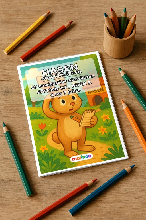 Hasen Aktivitätsbuch 20 Rätsel- und Aktivitätsseiten gedruckt+gebunden – Mockup-Ansicht