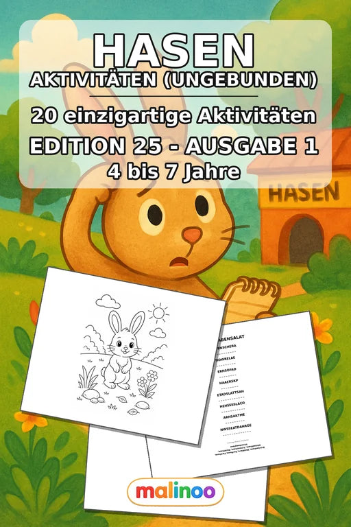 Hasen Aktivitätsbuch 20 Rätsel- und Aktivitätsseiten gedruckt+lose – Cover