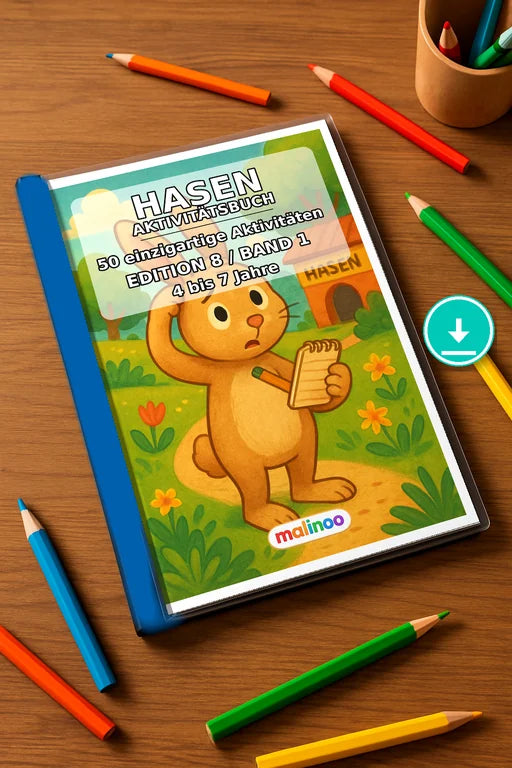 Hasen Aktivitätsbuch 50 Rätsel- und Aktivitätsseiten PDF Download – Mockup-Ansicht