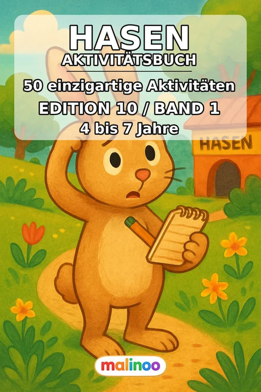 Hasen Aktivitätsbuch 50 Rätsel- und Aktivitätsseiten gedruckt+gebunden – Cover