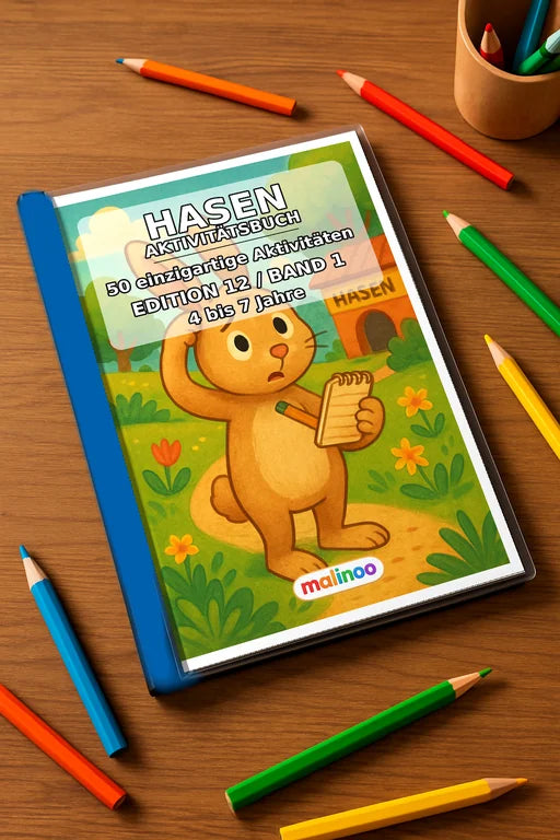 Hasen Aktivitätsbuch 50 Rätsel- und Aktivitätsseiten gedruckt+gebunden – Mockup-Ansicht
