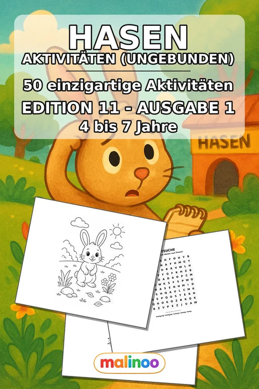Hasen Aktivitätsbuch 50 Rätsel- und Aktivitätsseiten gedruckt+lose – Cover