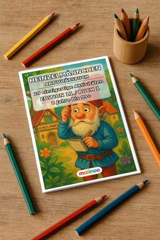 Heinzelmännchen Aktivitätsbuch 20 Rätsel- und Aktivitätsseiten gedruck – Mockup-Ansicht