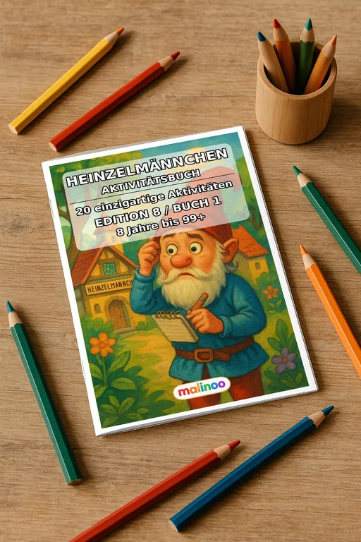 Heinzelmännchen Aktivitätsbuch 20 Rätsel- und Aktivitätsseiten gedruck – Mockup-Ansicht