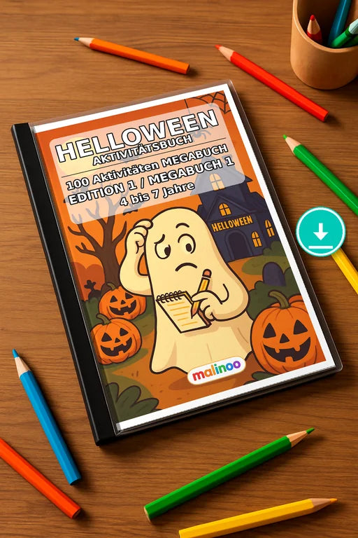 Helloween Aktivitätsbuch 100 Rätsel- und Aktivitätsseiten – Mockup-Ansicht