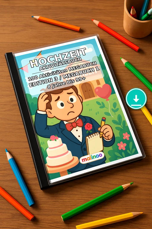 Hochzeit Aktivitätsbuch 100 Rätsel- und Aktivitätsseiten PDF Download – Mockup-Ansicht