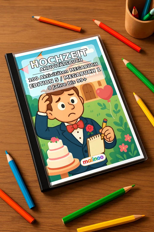 Hochzeit Aktivitätsbuch 100 Rätsel- und Aktivitätsseiten gedruckt+gebu – Mockup-Ansicht