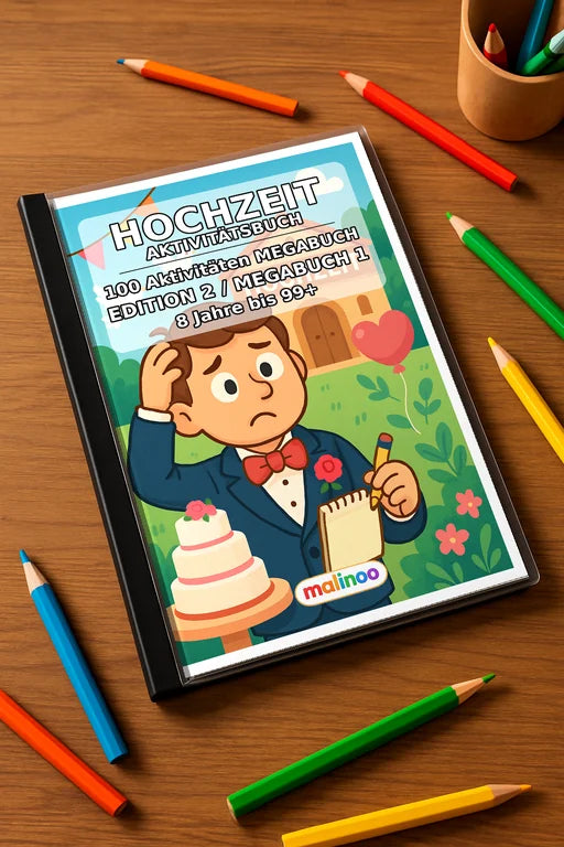Hochzeit Aktivitätsbuch 100 Rätsel- und Aktivitätsseiten gedruckt+gebu – Mockup-Ansicht