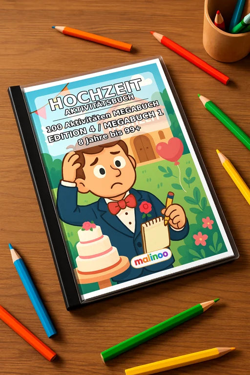 Hochzeit Aktivitätsbuch 100 Rätsel- und Aktivitätsseiten gedruckt+gebu – Mockup-Ansicht