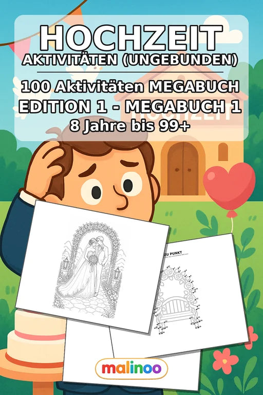 Hochzeit Aktivitätsbuch 100 Rätsel- und Aktivitätsseiten gedruckt+lose – Cover