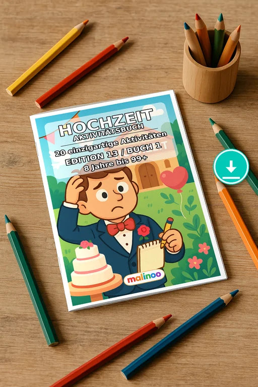 Hochzeit Aktivitätsbuch 20 Rätsel- und Aktivitätsseiten PDF Download – Mockup-Ansicht