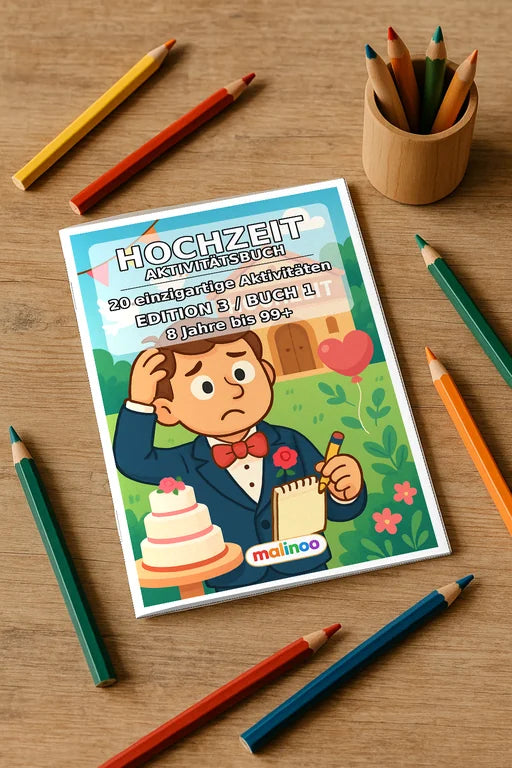 Hochzeit Aktivitätsbuch 20 Rätsel- und Aktivitätsseiten gedruckt+gebun – Mockup-Ansicht