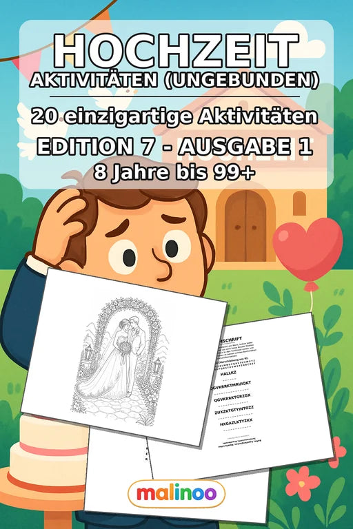 Hochzeit Aktivitätsbuch 20 Rätsel- und Aktivitätsseiten gedruckt+lose – Cover