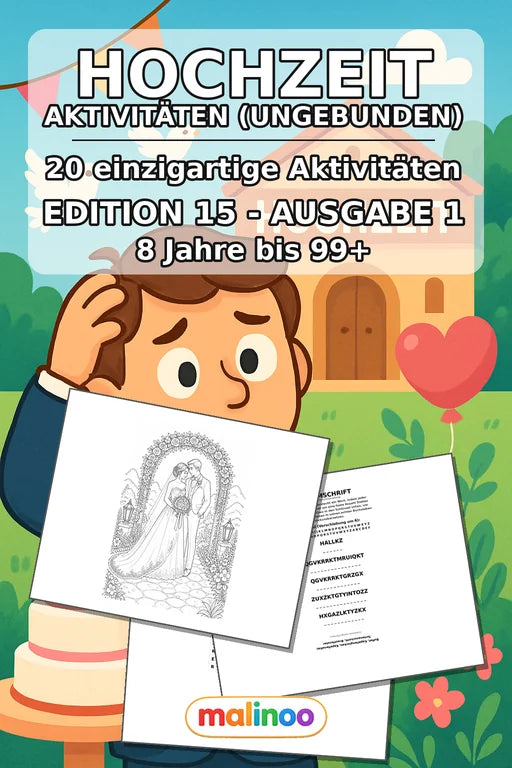 Hochzeit Aktivitätsbuch 20 Rätsel- und Aktivitätsseiten gedruckt+lose – Cover