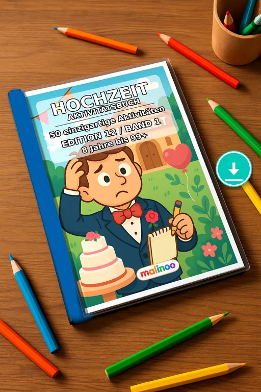 Hochzeit Aktivitätsbuch 50 Rätsel- und Aktivitätsseiten PDF Download – Mockup-Ansicht