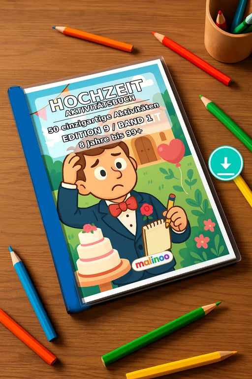 Hochzeit Aktivitätsbuch 50 Rätsel- und Aktivitätsseiten PDF Download – Mockup-Ansicht