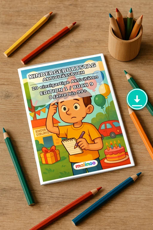 Kindergeburtstag Aktivitätsbuch 20 Rätsel- und – Mockup-Ansicht