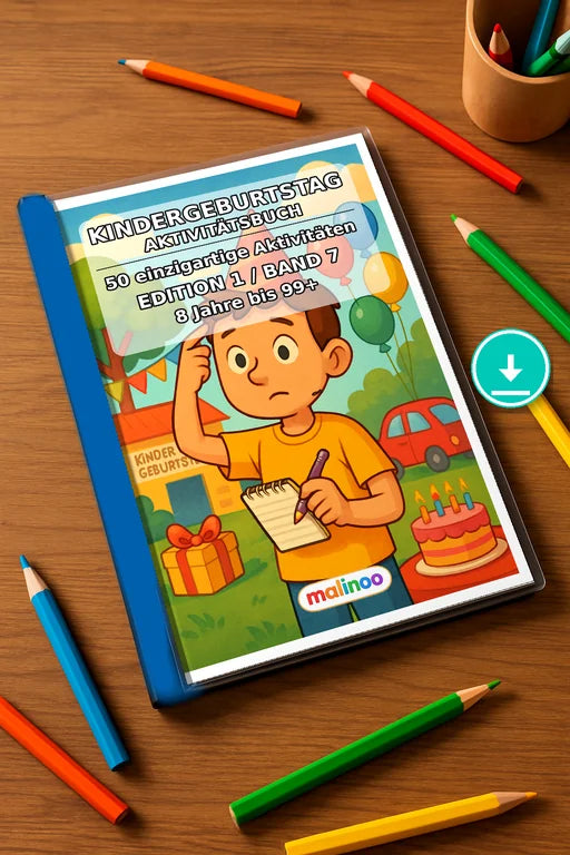 Kindergeburtstag Aktivitätsbuch 50 Rätsel- und – Mockup-Ansicht