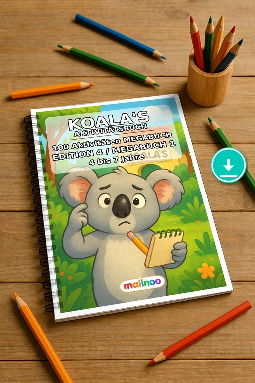 Koala's Aktivitätsbuch 100 Rätsel- und Aktivitätsseiten PDF Download – Mockup-Ansicht