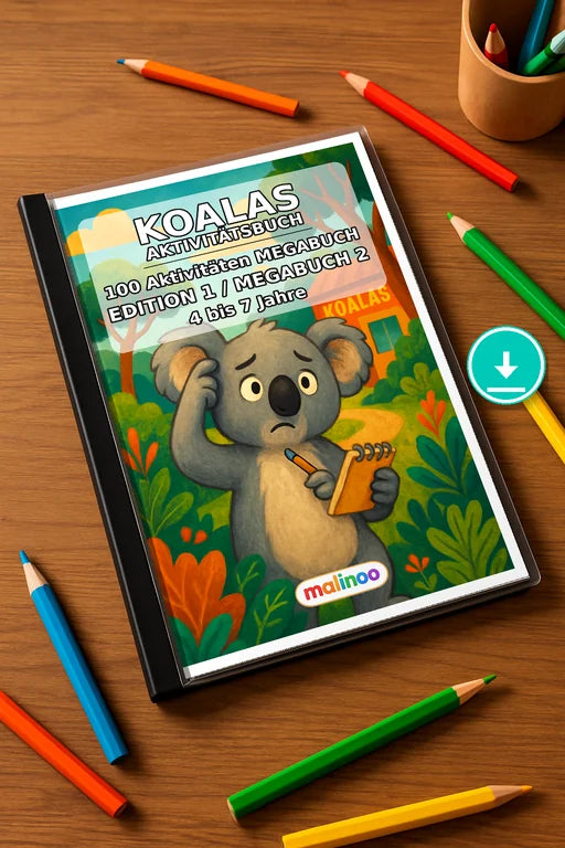Koalas Aktivitätsbuch 100 Rätsel- und Aktivitätsseiten PDF – Mockup-Ansicht