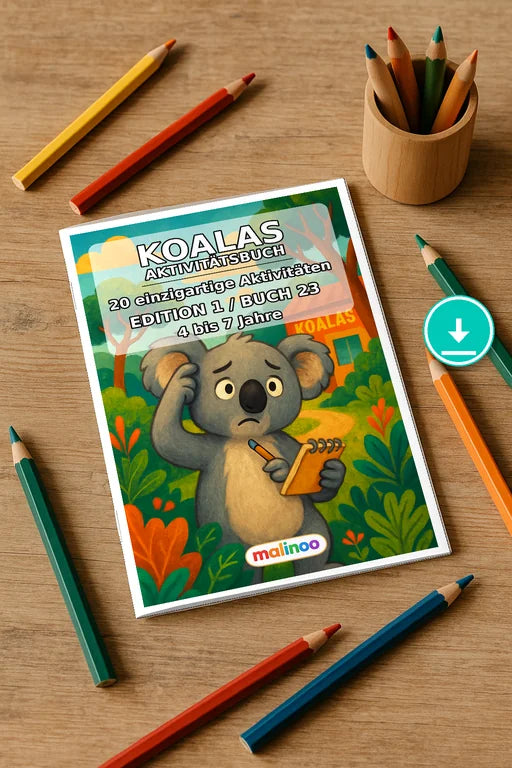 Koalas Aktivitätsbuch 20 Rätsel- und Aktivitätsseiten PDF – Mockup-Ansicht