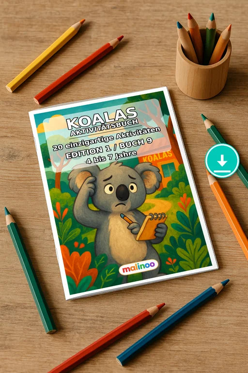 Koalas Aktivitätsbuch 20 Rätsel- und Aktivitätsseiten PDF – Mockup-Ansicht