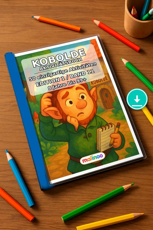 Kobolde Aktivitätsbuch 50 Rätsel- und Aktivitätsseiten PDF – Mockup-Ansicht