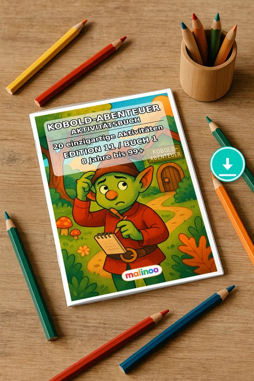 Kobolde & Aktivitäten Aktivitätsbuch 20 Rätsel- und Aktivitätsseiten P – Mockup-Ansicht