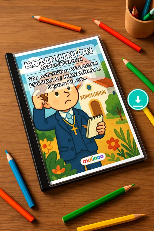 Kommunion Aktivitätsbuch 100 Rätsel- und Aktivitätsseiten – Mockup-Ansicht
