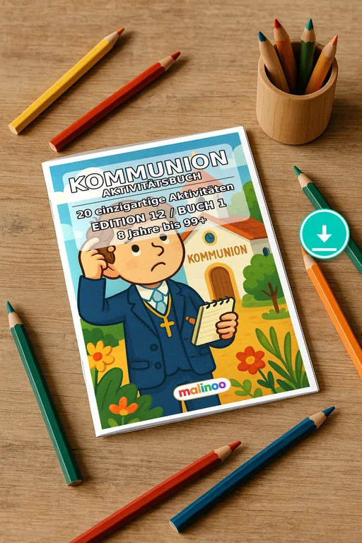 Kommunion Aktivitätsbuch 20 Rätsel- und Aktivitätsseiten – Mockup-Ansicht