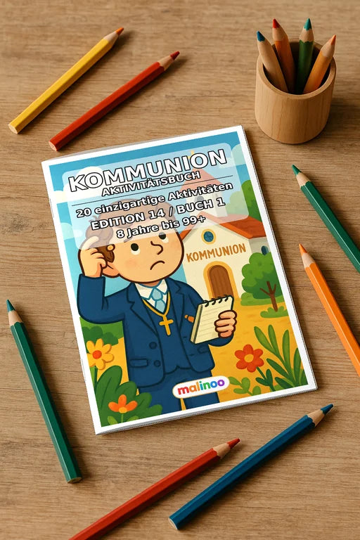 Kommunion Aktivitätsbuch 20 Rätsel- und Aktivitätsseiten – Mockup-Ansicht