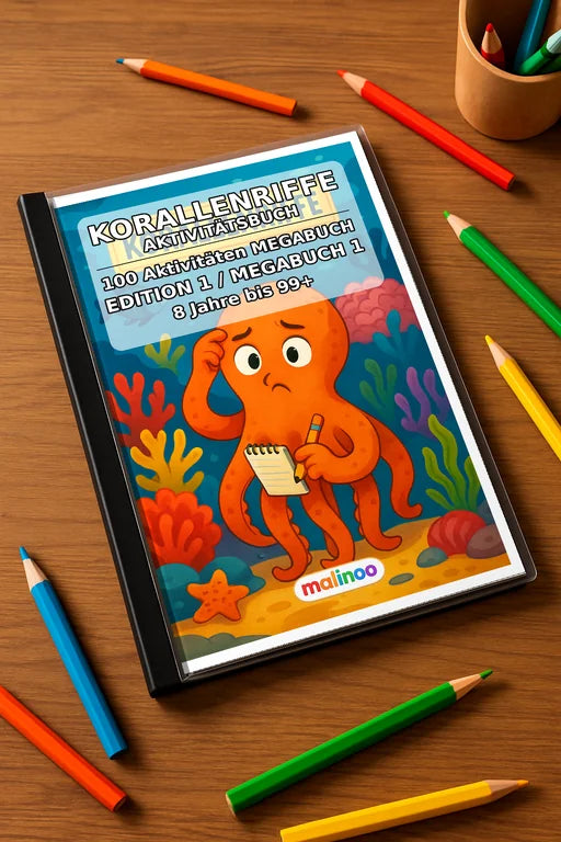 Korallenriffe Aktivitätsbuch 100 Rätsel- und Aktivitätsseiten gedruckt – Mockup-Ansicht