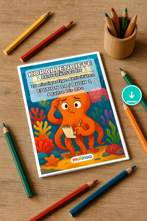 Korallenriffe Aktivitätsbuch 20 Rätsel- und Aktivitätsseiten PDF Downl – Mockup-Ansicht