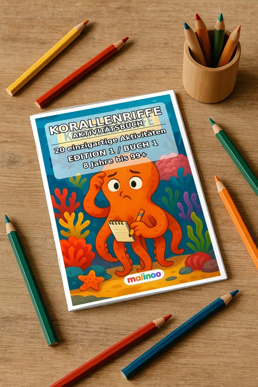 Korallenriffe Aktivitätsbuch 20 Rätsel- und Aktivitätsseiten gedruckt+ – Mockup-Ansicht