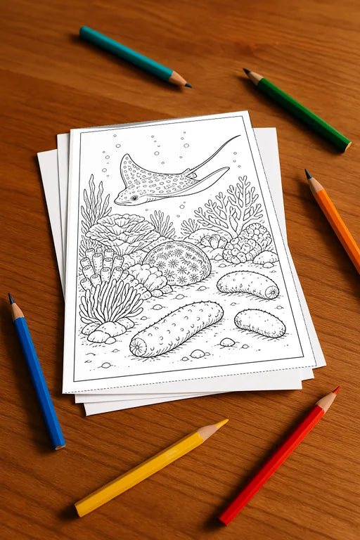 Korallenriffe Aktivitätsbuch 20 Rätsel- und Aktivitätsseiten gedruckt+ – Mockup-Ansicht
