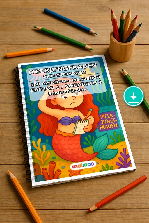 Meerjungfrauen Aktivitätsbuch 100 Rätsel- und Aktivitätsseiten PDF Dow – Mockup-Ansicht