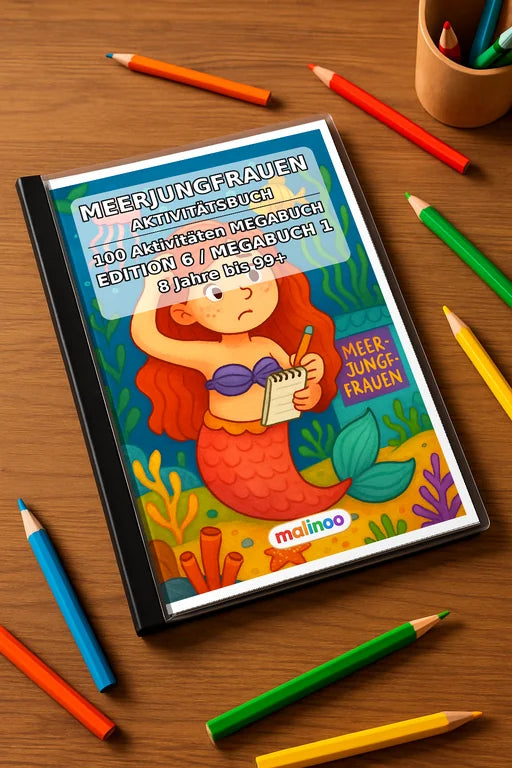 Meerjungfrauen Aktivitätsbuch 100 Rätsel- und Aktivitätsseiten gedruck – Mockup-Ansicht