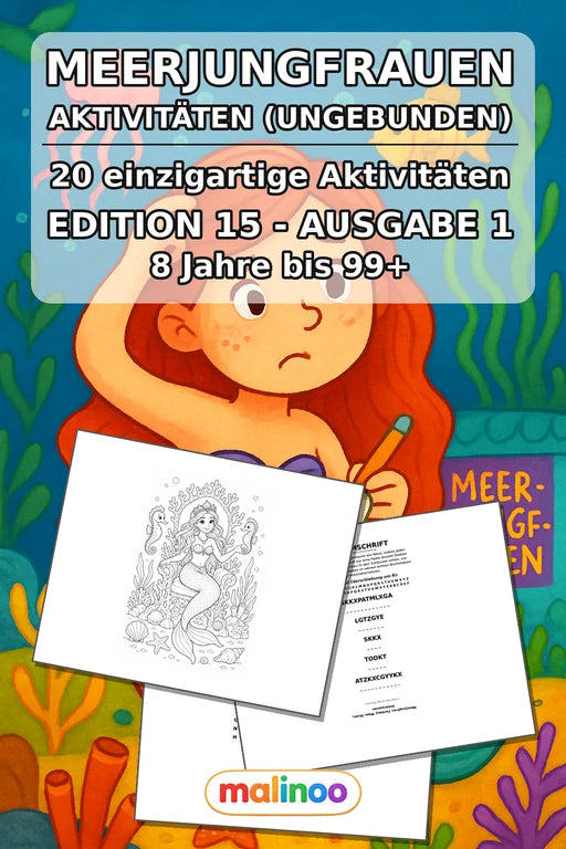 Meerjungfrauen Aktivitätsbuch 20 Rätsel- und Aktivitätsseiten gedruckt – Cover