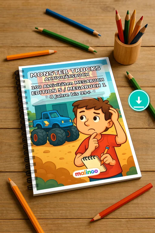 Monster Trucks Aktivitätsbuch 100 Rätsel- und Aktivitätsseiten PDF Dow – Mockup-Ansicht