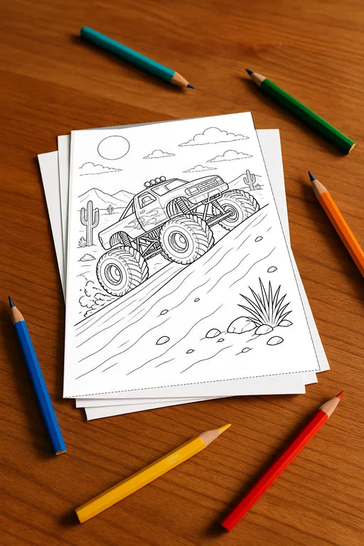 Monster Trucks Aktivitätsbuch 20 Rätsel- und Aktivitätsseiten gedruckt – Mockup-Ansicht