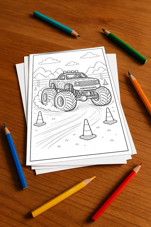 Monster Trucks Aktivitätsbuch 20 Rätsel- und Aktivitätsseiten gedruckt – Mockup-Ansicht