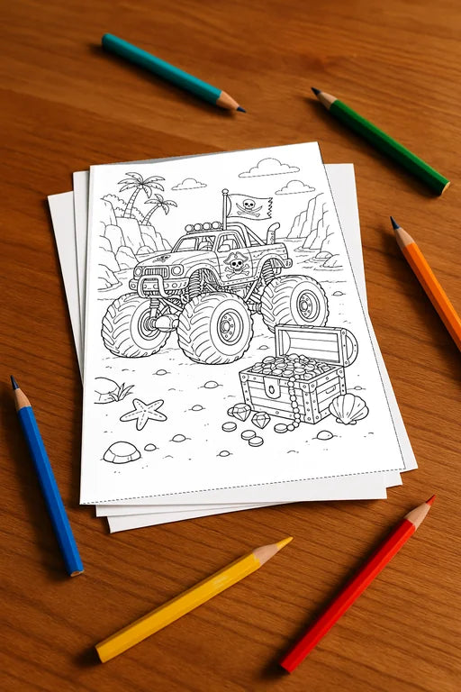 Monster Trucks Aktivitätsbuch 20 Rätsel- und Aktivitätsseiten gedruckt – Mockup-Ansicht